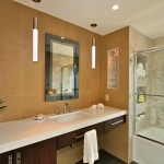 Bathroom,Enthralling Bathroom Design Inspiration With Amazing Dark Brown Wood Bathroom Vanity On Combined Stylish Undermount Trough Sink Bathroom Plus Cool White Marble Countertop Also Splendid Beige Ceramic Tile Wall,Fresh And Clean Bathroom Designs Modern