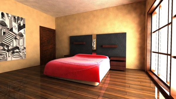 Bedroom,Cool Awesome Minimalist Bedroom Design Inspiration With Charming Low Profile Bed On Combined Soft Red Blanket And Nice Large Artwork Also Beautiful Brown Laminate Flooring,Beauty A Minimalist Bedroom Ideas