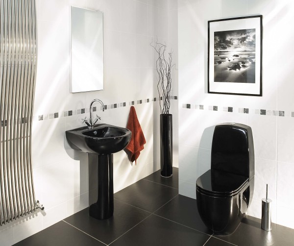 Bathroom,Simple Swedish Bathroom Design Inspiration With Fabulous Black Ceramic Bathroom Pedestal Plus Cool Vertical Wall Mirror And Comfortable Black Ceramic Toilet Also Splendid Black Ceramic Tile Floor,Swedish Bathroom Design Modern