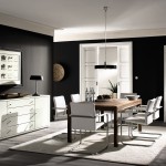 Furniture,Wonderful Interior Design Picture With Amazing Rectangular Brown Wood Dining Table Plus Comfortable White Dining Chairs And Beautiful Black Hanging Lamp Also Gorgeous White Wood Dresser Using Trendy Black Wall Paint,Pretentious Interior Design Pictures 2015