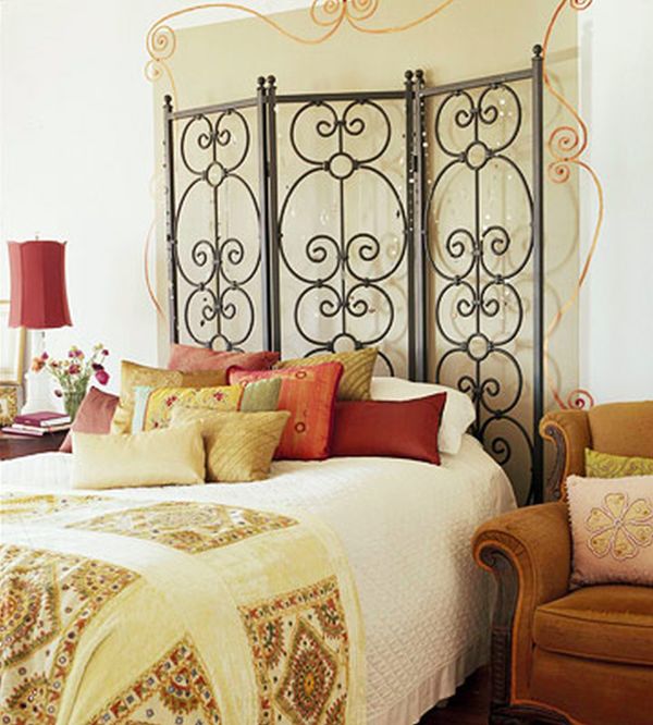Bedroom,Exquisite Decoration Ideas Bedroom With Cool Black Height Iron Headboard And Wonderful White Bedding On Combined Soft Cream Blanket Plus Cozy Pillows Also Comfortable Brown Fabric Single Seater Sofa ,Inexpensive Decorating Ideas For Bedrooms