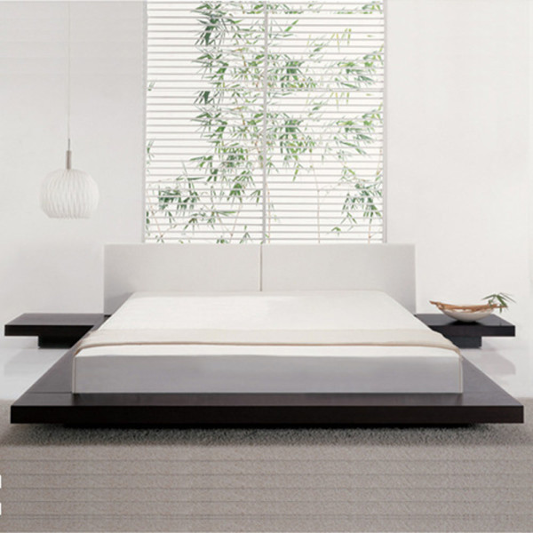 Bedroom,Fascinating Modern Bedroom Design Inspiration With Style Brown Platform Bed And Comfortable White Mattress Also Beautiful White Horizontal Blind On Combined Leaf Ornament,Modern Bedroom Design