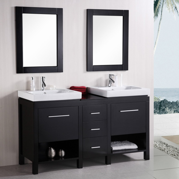 Bathroom,Amazing Contemporary Bathroom Vanity Cabinet Design Ideas With Pretty White Sink And Beautiful Double Mirror Also Nice Black Cabinet ,Stylish Contemporary Bathroom Vanity Cabinets