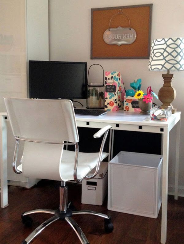 Furniture,Impressive Modern Desk For Small Space Design Ideas With Charming Wood Office Desk Material In White Color And Comfortable White Swivel Chair Also Beautiful White Storage On Combined Wood Floor,Styles Modern Desks For Small Spaces