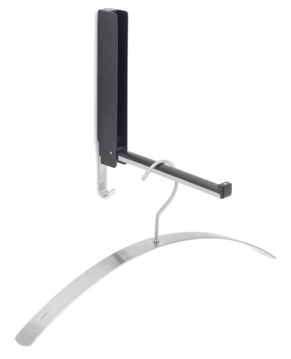 Furniture,Enticing Wall Mounted Coat Rack Plan Design Inspiration With Stylish Folding Wall Hook In Black Color And Charming Silver Hanger Also Gorgeous White Wall Painted For Modern Concept,Charming Wall Mounted Coat Rack Plans 