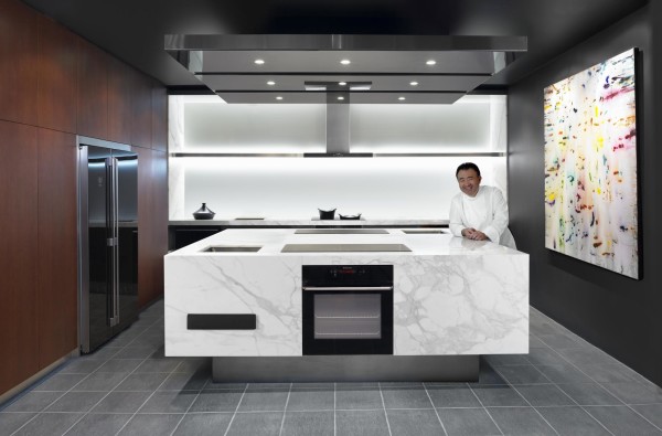 Furniture,Amazing Black Wall Paint Design For Kitchen Island With Modern Large White Granite Kitchen Island And Wonderful Gray Ceramic Tile Floor Also Luxurious Stainless Cooker Hood,Simple But Impressive Designs For Kitchen Islands