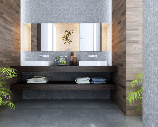 Bathroom,Simple Bathroom Design With Beautiful Floating Bathroom Vanity In Black Color And Stylish Double White Ceramic Washbasin Also Wonderful Horizontal Wall Mirror,Fresh And Clean Bathroom Designs Modern