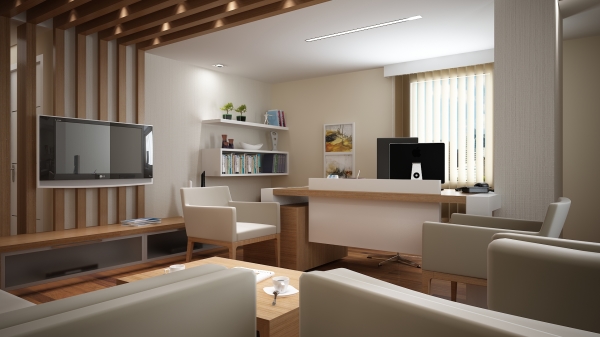 Furniture,Fascinating White Wall Paint Top Office Design Inspiration With Exquisite Office Desk Plus Cool Tv Wall Units And Beautiful Open Book Shelves Also Comfortable White Chairs,Pleasant And Comfortable Top Office Designs