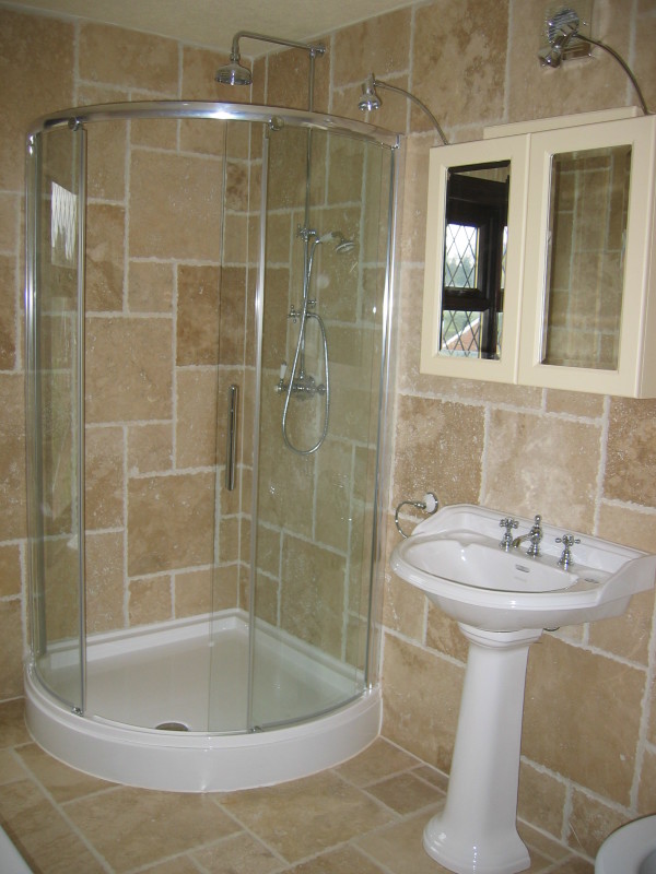 Bathroom,Good Looking Cream Ceramic Tile Wall Small Showers For Small Bathroom Design Inspiration With Stylish White Ceramic Shower Enclosures And Modern Stainless Shower Head Also Gorgeous White Ceramic Pedestal Sink,Elegant Small Showers For Small Bathrooms Inspiration