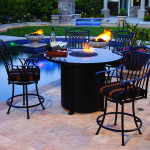 Exterior,Cool Amazing Outdoor Stainless Steel Round Ow Lee Fire Pit Design With Charming Black Color And Comfortable Iron Chairs Also Beautiful Infinity Pool,Warmth In Your Outdoor Style Ow Lee Fire Pit Collection