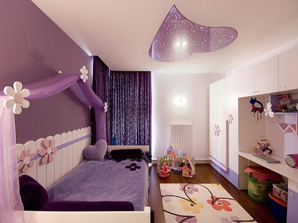 Bedroom,Glamorous Purple Mixed White Wall Paint Bedroom Theme For Teenager Design Inspiration With Awesome Day Bed In Nice White Wood Bed Frame On Combined Comfortable Purple Bed Sheet And Wonderful Large White Closet Also Unique Purple Heart Shaped Pendant Lamp,Cool Awesome Bedroom Themes For Teenagers Modern