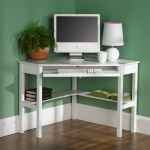 Furniture,The Best Desk For Small Space Design Inspiration With Beautiful White Corner Computer Desk On Combined Gorgeous White Cup Table Lamp And Nice Brown Wood Floor Also Wonderful Green Wall Paint,Stunning Office Room With Best Desks For Small Spaces