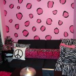 Bedroom,Extraordinary Teenage Bedroom Color Design With Charming Black White Zebra Motif On Curtain And Comfortable Black Sofa Also Cute Pink Cheetah Motif On Wall,Design Perfect Teenage Bedroom Colors