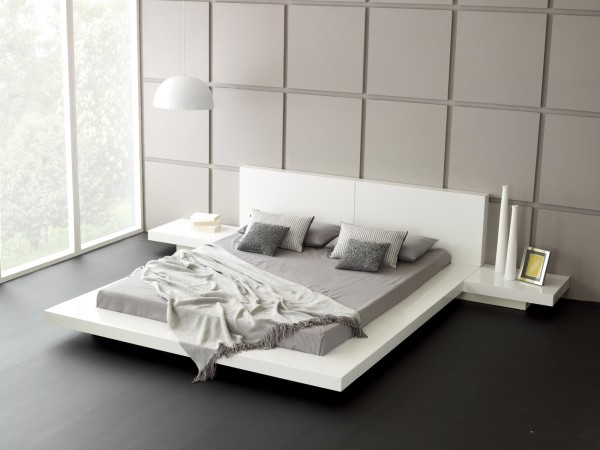 Bedroom,Cool Amazing Large Space Bedroom Color And Design With Stylish Platfrom Bed In Beautiful White Wood Bed Frame On Combined Comfortable Gray Bed Sheet Also Gorgeous White Pendant Lamp For Modern Concept,Affordable Teenage Bedroom Colors And Designs Latest