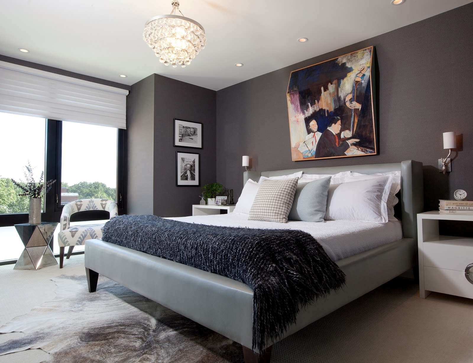 Bedroom,Marvelous Teenage Bedroom Color Design Inspiration With Amazing Gray Upholstered Bed Frame On Combined Comfortable White Fabric Bed Sheet And Nice White Wood Nightstand Tables Also Elegant Chandelier Plus Wonderful Black Wall Paint,Design Perfect Teenage Bedroom Colors