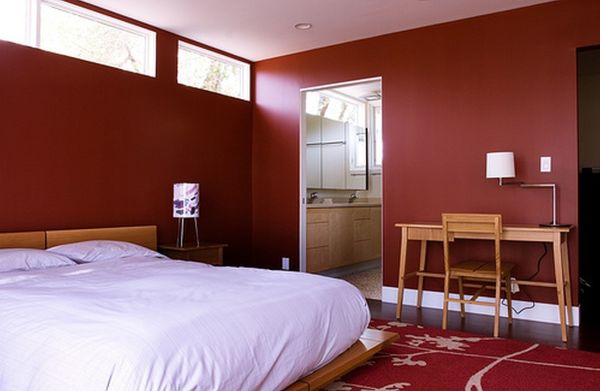 Bedroom,Picturesque Red Wall Color Tween Room Design Ideas With Charming Great Platform Bed In Brown Wood Bed Frame On Combined Soft White Mattress And Nice Study Space Plus Unique Desk Lamp Also Wonderful Red Rug For Tropical Concept,Cool Awesome Tween Rooms Design Ideas
