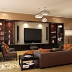 Living Room,The Best Large Entertainment Room Furniture Design On Combined Dark Brown Color With Comfortable Brown Sofa For Modern Living Room Chic,Modern Entertainment Room Furniture Ideas