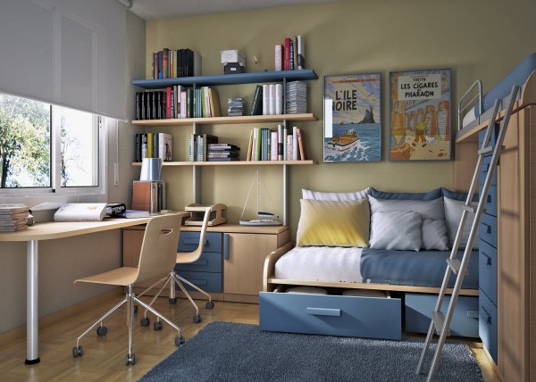 Bedroom,Admirable Small Space Design A Room With Stylish Bright Brown Wood Study Table Plus Comfortable Bright Brown Wheels Chairs And Charming Bunk Bed Also Beautiful Wall Mount Bookshelf On The Lime Green Wall,Design A Rooms Latest