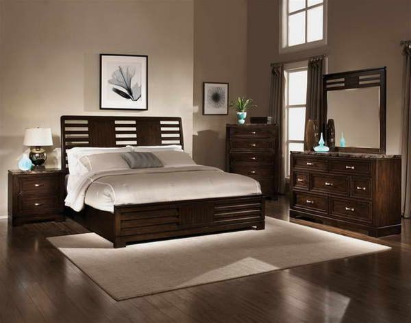 Bedroom,Dazzling Beige Wall Paint Furniture Ideas For Small Bedroom Design With Charming Dark Brown Wood Bed Frame And Soft Large Bedding In White Color Also Wonderful Dark Brown Wood Vanity Table Plus Beautiful Dark Brown Linen Wood Floor For Elegant Concept,The Best Furniture Ideas For Small Bedrooms