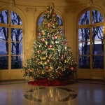 Furniture,Magnificent Cream Wall Paint Xmas Tree Decoration With Charming Golden Ball Ornaments And Cool Dom Doors Also Antique Black Floor Lamps,Awesome Xmas Trees Latest For Christmas