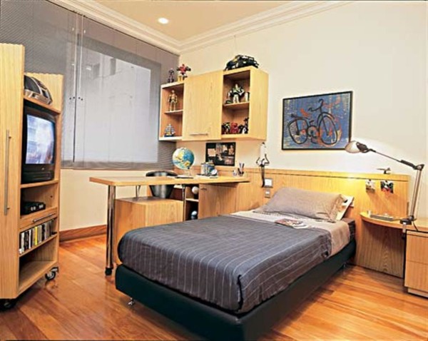 Bedroom,Small Creative Bedroom Design With Modern Black Leather Bed Frame On Combined Mattress And Comfortable Study Space Also Good Artwork,Modern Smart Bedroom Design To Comfort Sleeping