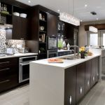 Furniture,Dazzling Mid Century Beautiful Contemporary Kitchen Design Ideas With Style Black Wood Kitchen Cabinet And Charming Kitchen Island On Combined Sink Also Plus Elegant Two Hanging Lamp,Beautiful Contemporary Kitchens