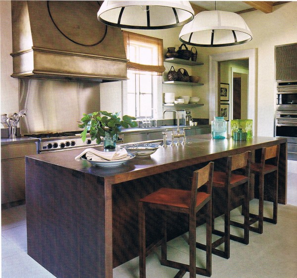 Furniture,Breathtaking White Wall Paint Design For Kitchen Island With Stylish Rectangular Wood Kitchen Island In Beautiful Brown Color And Comfortable Brown Wood Bar Stools Plus Modern Rectangular Stainless Kitchen Cabinet Also Gorgeous Oversized White Double Pendant Lamp,Simple But Impressive Designs For Kitchen Islands