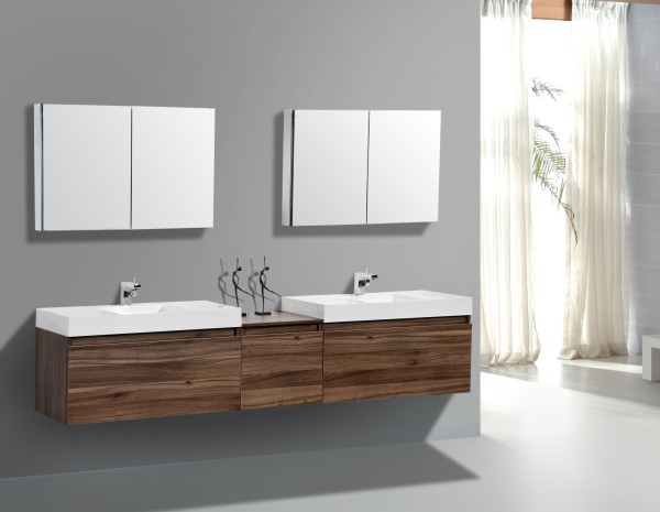 Bathroom,Fabulous Gray Wall Paint Bath Design Ideas With Gorgeous Double Vessel Sink In Beautiful White Color And Modern Chrome Bathroom Faucets Also Stunning Double Wall Mirror,Admirable Bath Designs To Your Bathroom 