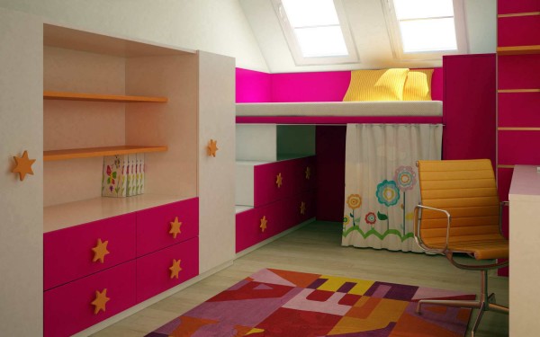 Furniture,Delightful Interior Design Ideas With Nice Loft Bed And Comfortable White Bed Sheet Also Cute Wheels Yellow Chair For Kids Bedroom,Best Interior Design Ideas To Your Home