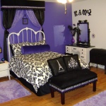 Bedroom,Awesome Tween Room Design Inspiration With Charming Iron Bed Frame Plus Soft White Blanket On Combined Black Leaf Ornament And Cozy Black Ottoman Also Gorgeous Corner Vanity Table In Black White Color For Girl Bedroom ,Cool Awesome Tween Rooms Design Ideas