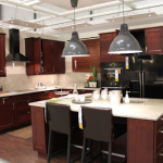 Furniture,Enthralling Ikea Small Kitchen Design With Gorgeous Dark Brown Wood Kitchen Cabinet On Combined Beautiful White Countertop And Cool Dark Brown Wood Kitchen Island Plus Comfortable Black Bar Stools Also Wonderful Gray Pendant Lamps,Contemporary Ikea Small Kitchen Design Idea