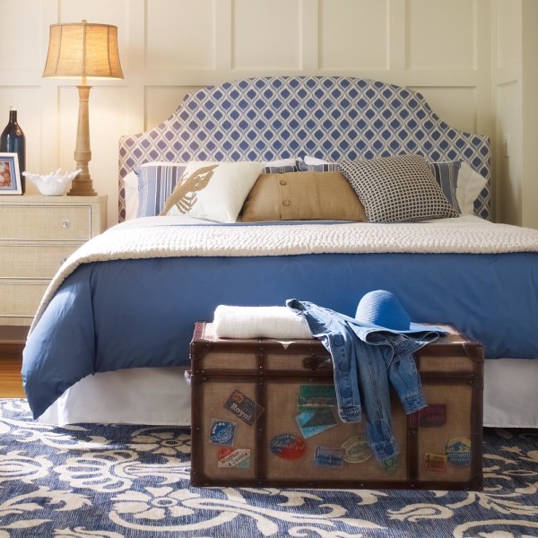 Bedroom,Cute Headboard Design Inspiration With Nice Blue White Headboard And Stylish White Wood Nightstand Table On Combined Beautiful Beige Table Lamp Also High Quality Storage Plus Cool White Wood Wall,Comfortable Bed With Headboard Designs