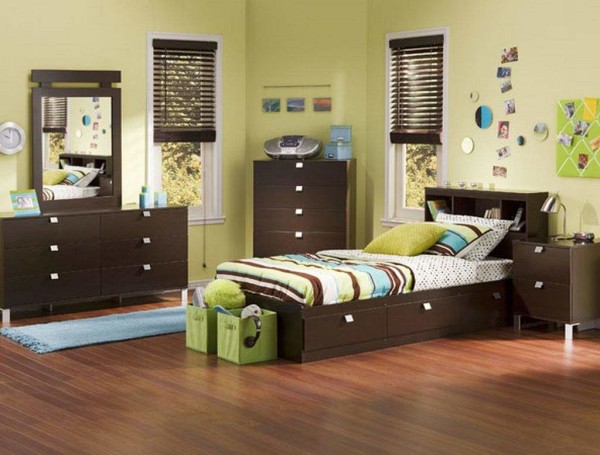 Bedroom,The Best Beautiful Kids Bedroom Decoration With Nice Dark Brown Bed Frame On Combined Drawers And Charming Wood Nightstand Table Also Modern Brown Laminate Flooring For Little Boys Bedroom,Delight Kids Bedroom Design