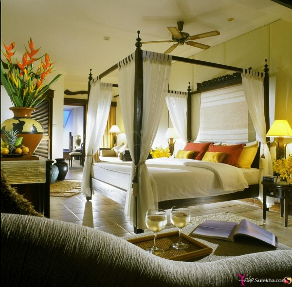 Bedroom,Wonderful Creative Bedroom Decoration With Style Canopy Bed On Combined White Curtains And Soft White Mattress Also Gorgeous Dark Brown Nighstand Table,Creative Bedroom Design Ideas