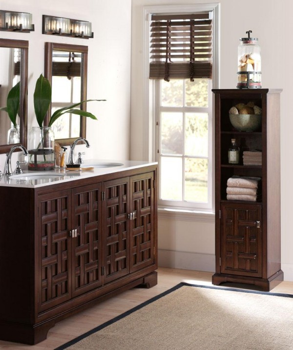 Architecture,Nice Dark Brown Wood Cabinet With Cool White Sink Also Nice Dark Brown Open Shelf Chest For Concemporary Home Decorator Collection Coupon,Home Decorator Collection Coupon