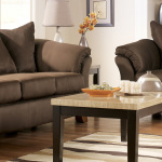 Furniture,Comfortable Sofas For Small Living Room Design Inspiration With Soft Two Sofa On Combined Nice Fabric Material In Brown Color And Beautiful Cream Brown Coffe Table Also Cool Brown Mixed Cream Rug Plus Wonderful Brown Wood Floor,The Most Convenient Sofas For Small Living Rooms