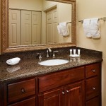 Bathroom,Marvelous Tropical Brown Bathroom Vanities Granite Design Ideas With Nice Sink And Cool Rectangular Mirror And Cute Wood Cabinet,Modern Concrete Bathroom Vanities Granite Designed To New Energize