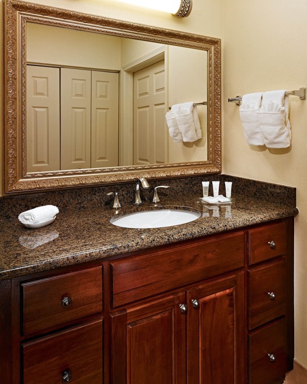 Bathroom,Marvelous Tropical Brown Bathroom Vanities Granite Design Ideas With Nice Sink And Cool Rectangular Mirror And Cute Wood Cabinet,Modern Concrete Bathroom Vanities Granite Designed To New Energize