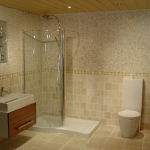 Bathroom,Dazzling Beige Themed Bath Design Inspiration With Gorgeous Shower Enclosures Plus Nice White Ceramic Shower Pan And Cool High White Closet Seat Also Wonderful Floating Vanity Cabinet On Combined Modern White Rectangular Vessel Sink ,Admirable Bath Designs To Your Bathroom 