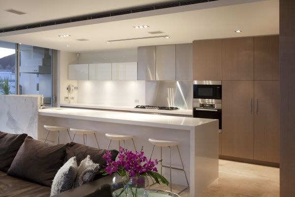 Furniture,Magnificent Minimal Kitchen Design Inspiration With Wonderful White Kitchen Island Plus Comfortable White Bar Stools And Cool Oven Stove Built In Craft Also Cool Ceiling Lamps,Plush Minimal Kitchen Design Ideas