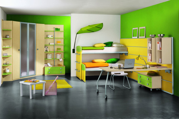 Bedroom,The Best Large Space Bedroom Paint Ideas With Awesome Corner Bunk Bed And Nice Bright Brown Wood Study Table Plus Comfortabler Wheels White Chair Also Cool Corner Bright Brown Cupboard On Combined Picturesque Dark Floor For Modern Concept,11 Bedroom Paint Ideas Trends In 2015 You Must See