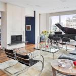 Apartments,Dazzling Duplex White Manhattan Penthouse Apartement Design Ideas With Comfortable Black Leather Two Seater Sofa And Cool Iron Iron Chairs Plus Wonderful Glass Table On Combined Soft Beige Wool Rug Also Gorgeous Backyard Fire Pit For Living Room,Manhattan Penthouse Apartments