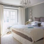 Interior,Admirable Grey Wall Bedroom Painting Ideas With Charming White Brown Bed Sheet And Gorgeous Crystal Chandelier Also Beautiful White Wood Window Frame Plus Soft White Curtains For Luxurious Concept,Creative Bedroom Painting Ideas