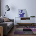 Apartments,Fabulous White Wall Paint Studio Apartment Interior Design Inspiration With Beautiful Grey Two Seater Sofa And Unique Floor Lamp Plus Funny Colorful Rectangular Rug On Combined Trendy Brown Wood Floor Also Wonderful White Booksshelf,Extraordinary Studio Apartment Interior Designs