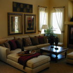 Furniture,Impressive Dark Yellow Scheme Sofa For Small Living Room Decortion With Comfortable Beige Sectional Sofa And Beautiful Two White Lamp Shade Also Wonderful Dark Brown Wood Coffe Table Plus Cozy Beige Ottoman ,The Most Convenient Sofas For Small Living Rooms