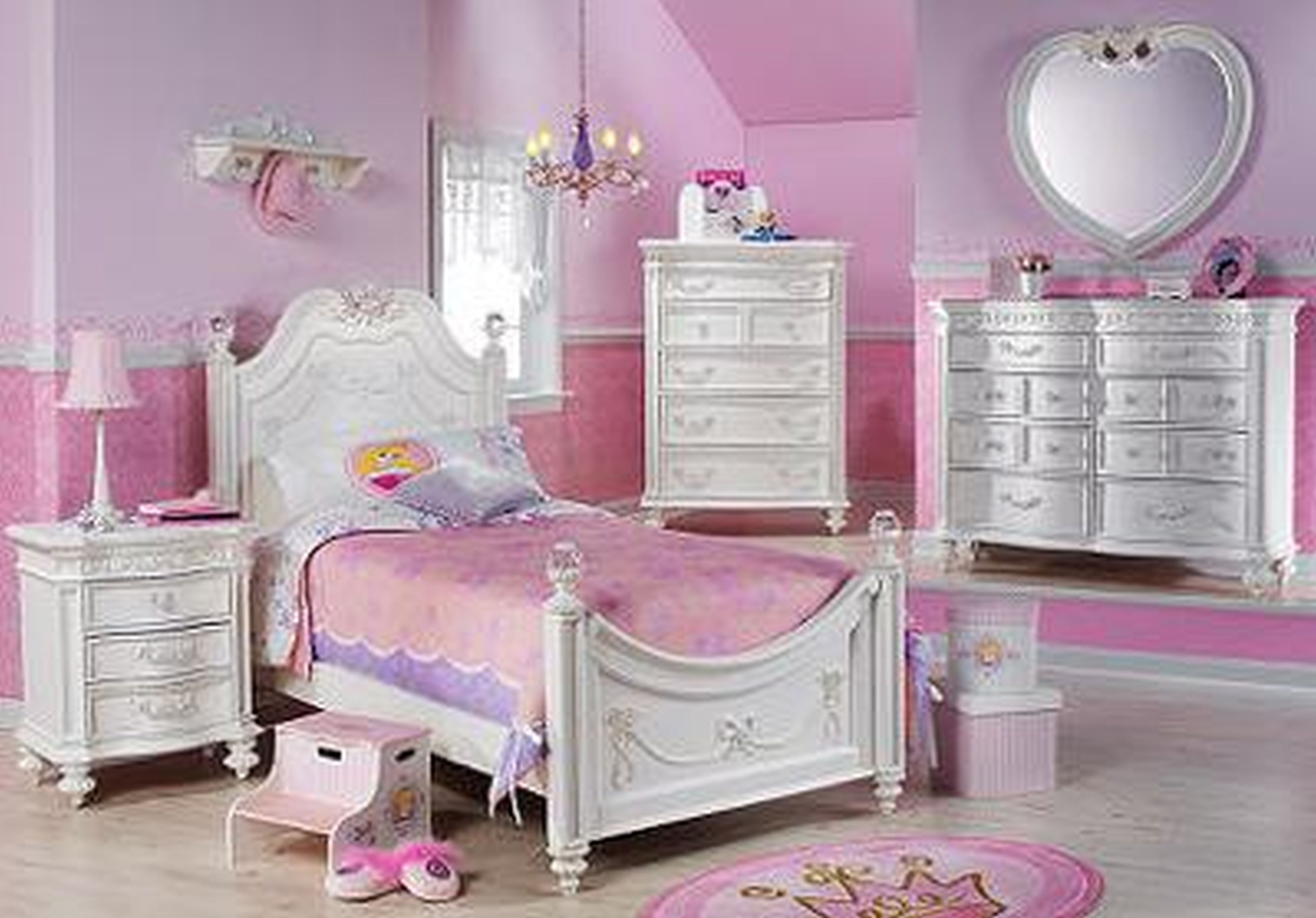 Bedroom,Glamorous Teenage Bedroom Color Decoration With Amazing White Wood Bed Frame And Beautiful White Wood Nightstand Table On Combined Nice White Cup Table Lamp Also Stylish Corner White Wood Dresser Using Gorgeous White Wood Dresser Plus Cute Heart Shaped Wall Mirror,Design Perfect Teenage Bedroom Colors