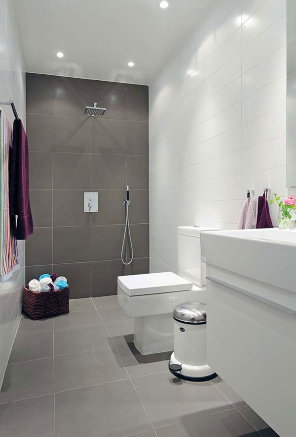 Bathroom,Marvelous White Ceiling Small Bathroom Design Idea With Amazing White Bathroom Vanity And Modern White Toilet On Combined Nice Gray Ceramic Tile Floor Also Beautiful Stainless Shower Head For Minimalist Concept,The Best Beautiful And Small Bathroom Design Ideas