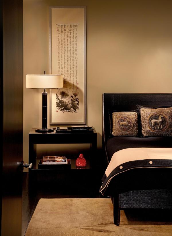 Bedroom,Elegant Cream Wall Color For Small Room Design Ideas With Beautiful Black Bed Frame On Combined Soft Pillows And Gorgeous Black Wood Nightstand Table Plus Cool Over Pendant Lamp Also Nice Black Wood Floor,Cool Wall Colors For Small Rooms
