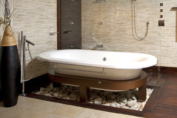 Bathroom,Charming Small Space Swedish Bathroom Design Inspiration With Modern White Ceramic Free Standing Bathtub Combined Nice Brown Wood Legs And Modern Chrome Freestading Tub Faucet Also Wonderful Brown Wood Linen Floor,Swedish Bathroom Design Modern