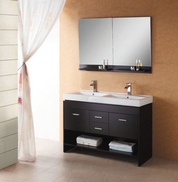 Bathroom,Enchanting Beige Wall Mirror Bathroom Vanity Ideas With Contemporary Double Vessel Sink Console Vanity On Combined Cool White Double Vanity Vessel Sink Plus Beautiful Chrome Bathroom Faucets Also Cool Double Wall Mirror,Contemporary Bathroom Vanity Ideas